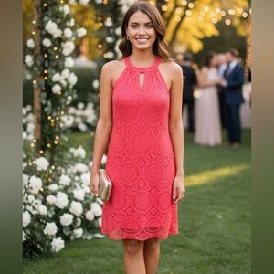 Tacera Red Lace Halter Dress | boho romantic summer chic| wedding | event dress
